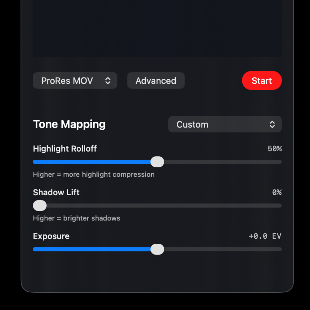 Advanced tone mapping controls